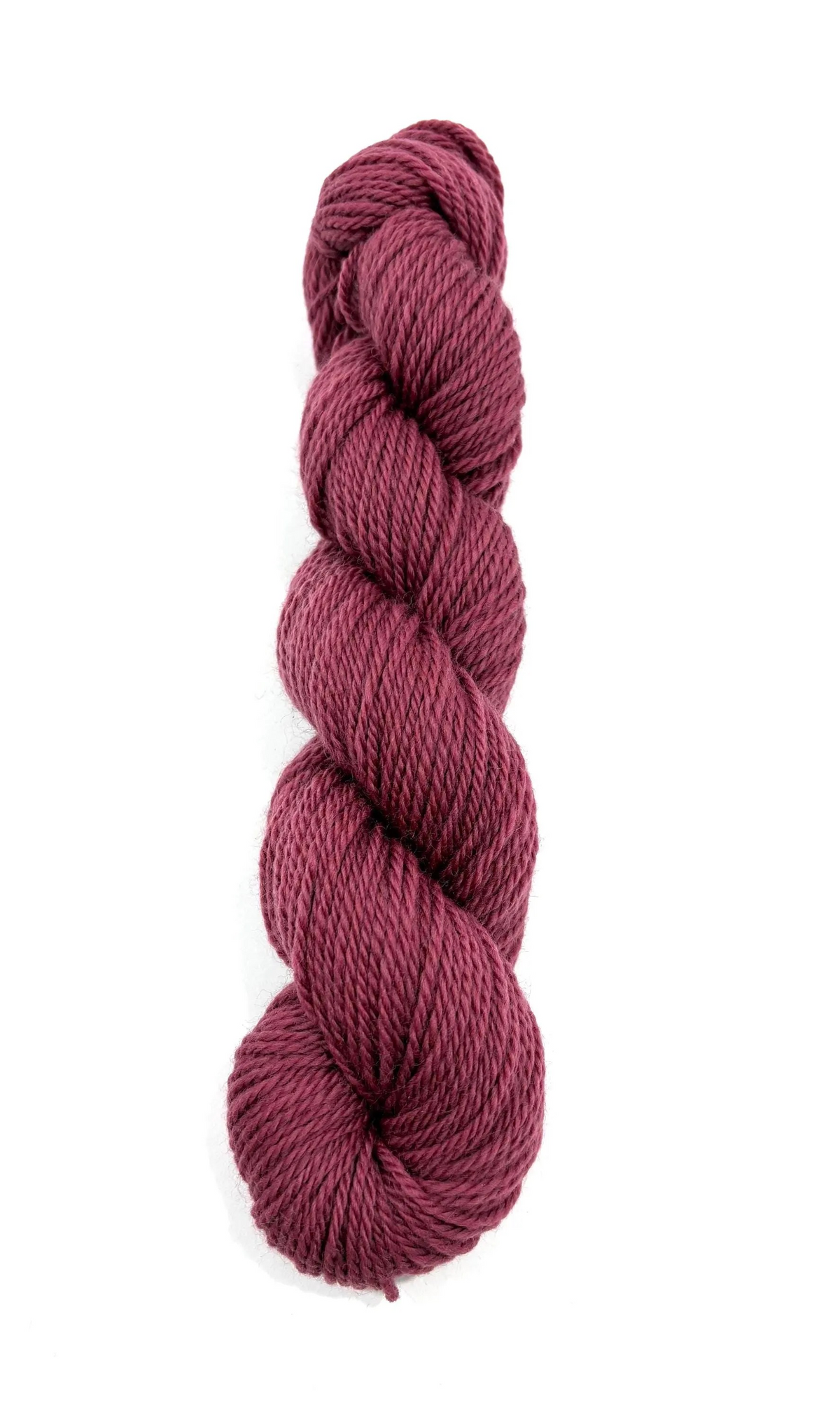 A single twisted skein of yarn in a deep burgundy or plum shade, centered on a plain white background.