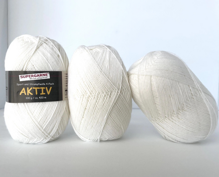 Solid Color Sock Yarn 100gram for Full Sock or Contrast Heel Toe Cuff Leg Gusset Uni Color Aktiv Yarn Fingering White Accent Yarn Complement