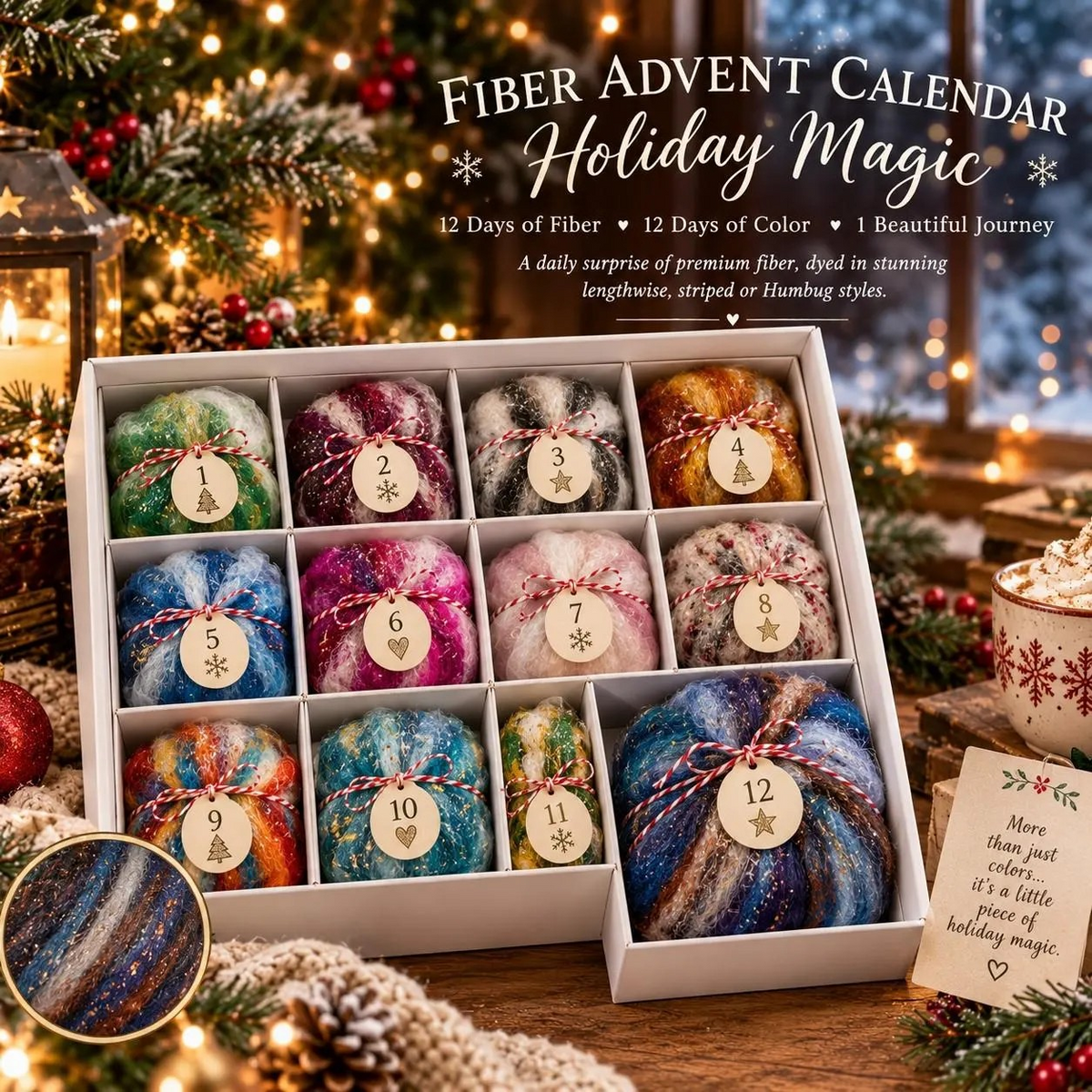 Fiber Advent Calendar 12 Days Natural Fiber Wool Yarn Advent Calendar Gift Spinning Knitting Crochet Gift Fiber Lover Gift Weave Felt 3D Art
