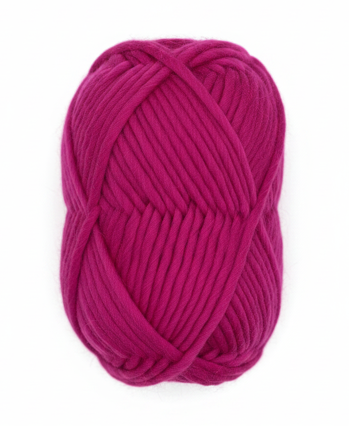 Bulky Weight Yarn 100% Merino Wool Super Bulky Yarn Weight 6 Chunky Natural Wool Yarn for Knitting & Crochet Quick Project Yarn. A single skein of bright magenta pink yarn with a paper label reading 'World of Wool Chubbs' on a light marble-like background.