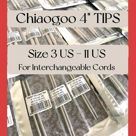 4" Chiaogoo Knitting Needle TIPS Metal Needles 10 cm US 3 4 5 6 7 8 9 10 10.5 11 Individual Pairs for Interchangeable Cable Cords Red Lace TWIST Stainless Steel