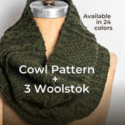 Knit Pattern + 3 Skeins of Wool Knit Cowl Pattern Knit Project Woolstok Yarn by Blue Sky Fibers Stylish Scarf Pattern Excellent Cable Definition Yarn