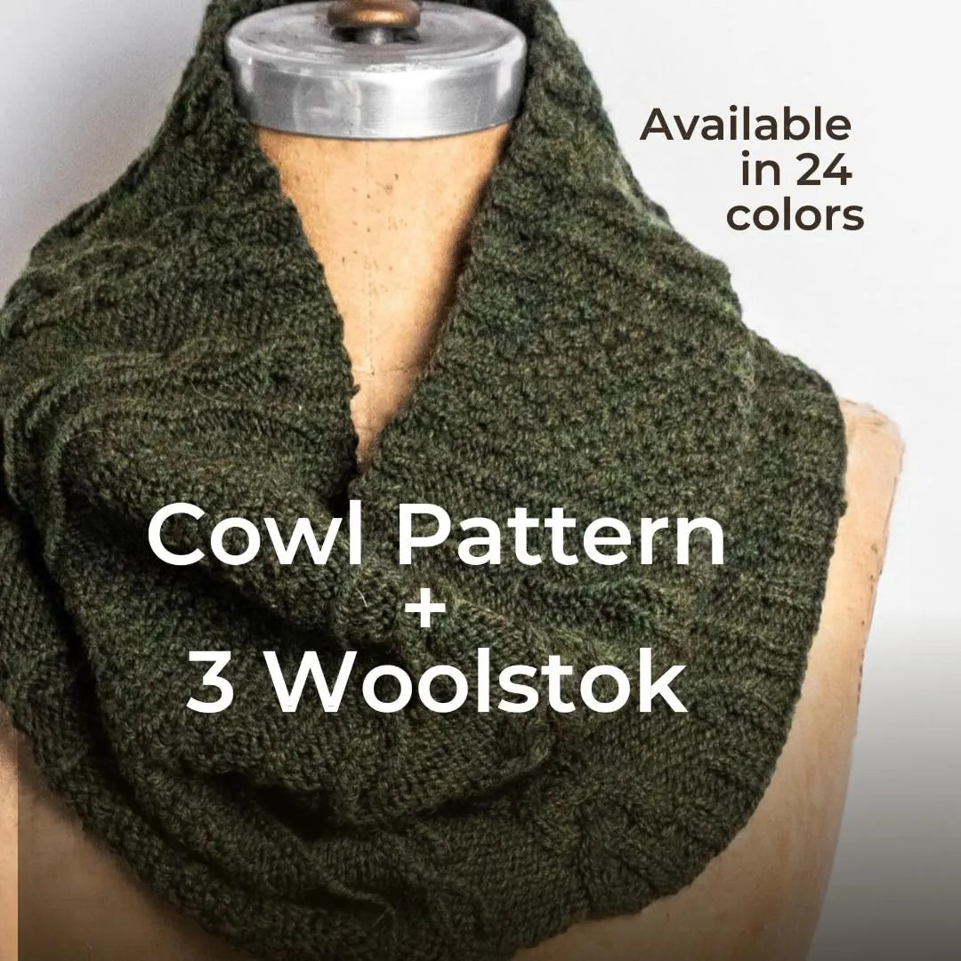 Knit Pattern + 3 Skeins of Wool Knit Cowl Pattern Knit Project Woolstok Yarn by Blue Sky Fibers Stylish Scarf Pattern Excellent Cable Definition Yarn