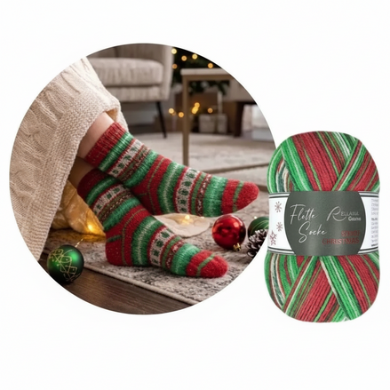 Christmas Sock Yarn 4ply Wool Blend Festive Knitting Yarn Handmade Sock Cozy Winter Project Holiday Gift for Knitter Crocheter Rellana Sock