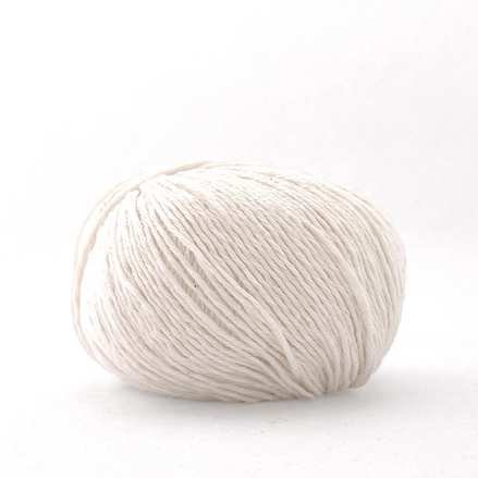 A single ball of off-white yarn photographed on a clean white background.