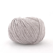 A single ball of light gray yarn centered on a clean white background.