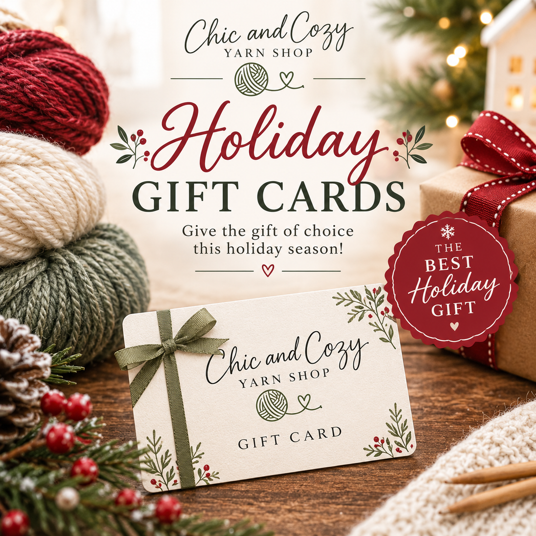 Christmas Gift Card for Crocheter Best Gift for Knitter Gift for Spinners Yarn Shop Gift Card Digital Christmas Gift Card