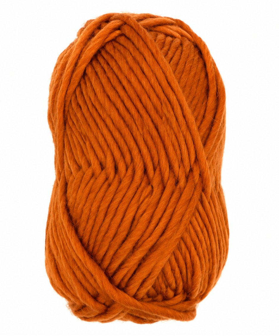 Bulky Weight Yarn 100% Merino Wool Super Bulky Yarn Weight 6 Chunky Natural Wool Yarn for Knitting & Crochet Quick Project Yarn. A single ball of thick, twisted yarn in a warm rust-orange color, isolated on a solid white background.