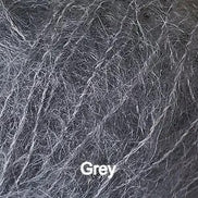 A close-up texture shot of grey wool fibers filling the frame, with the word 'Grey' overlaid near the bottom center.