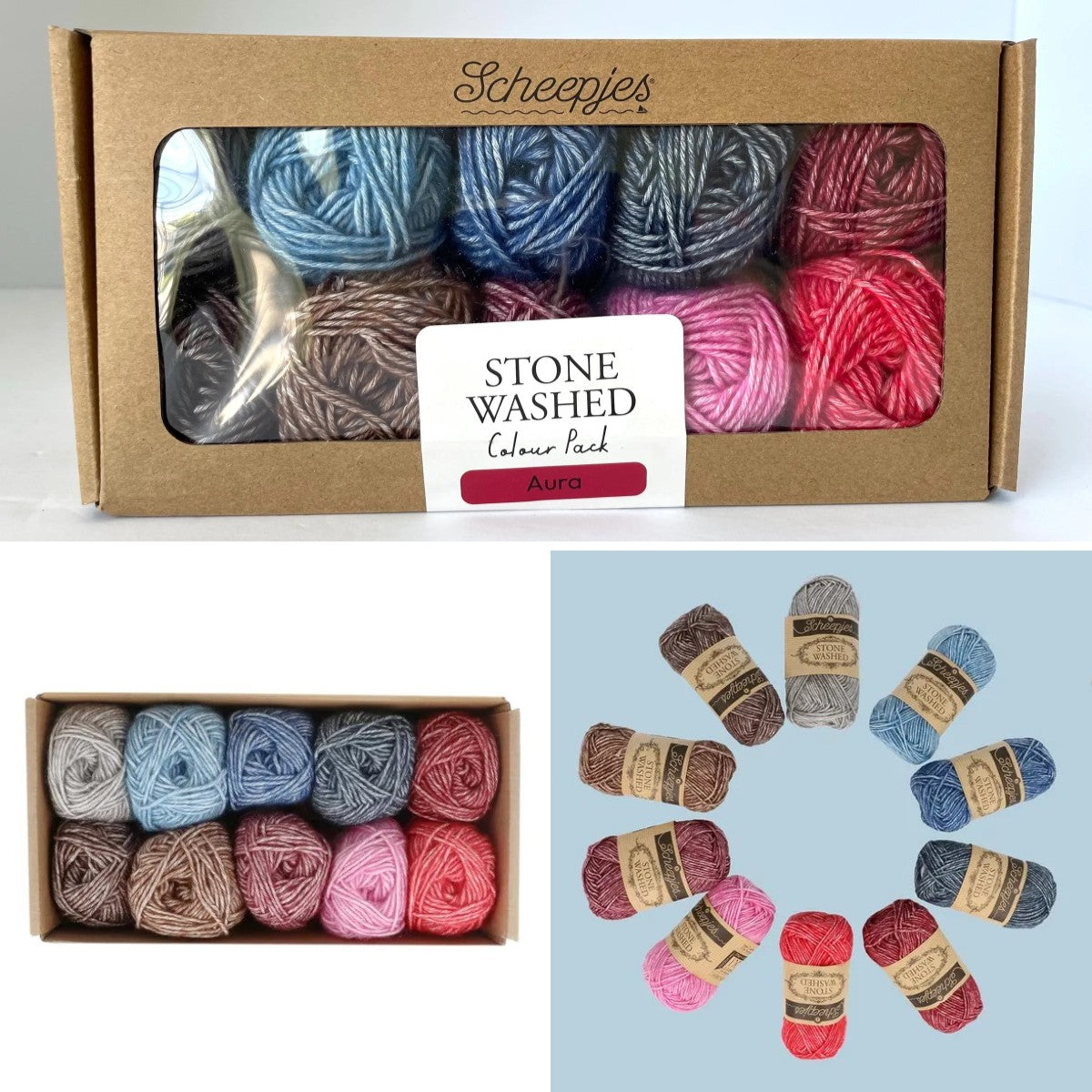 Scheepjes Color Pack Stone Washed Sport Yarn Set Gift Boxes Softfun Cotton Acrylic DK Schachenmayr Catania Baby Box Gift for Crochet Lover and Knitter Beginner Friendly and Holiday Gifting