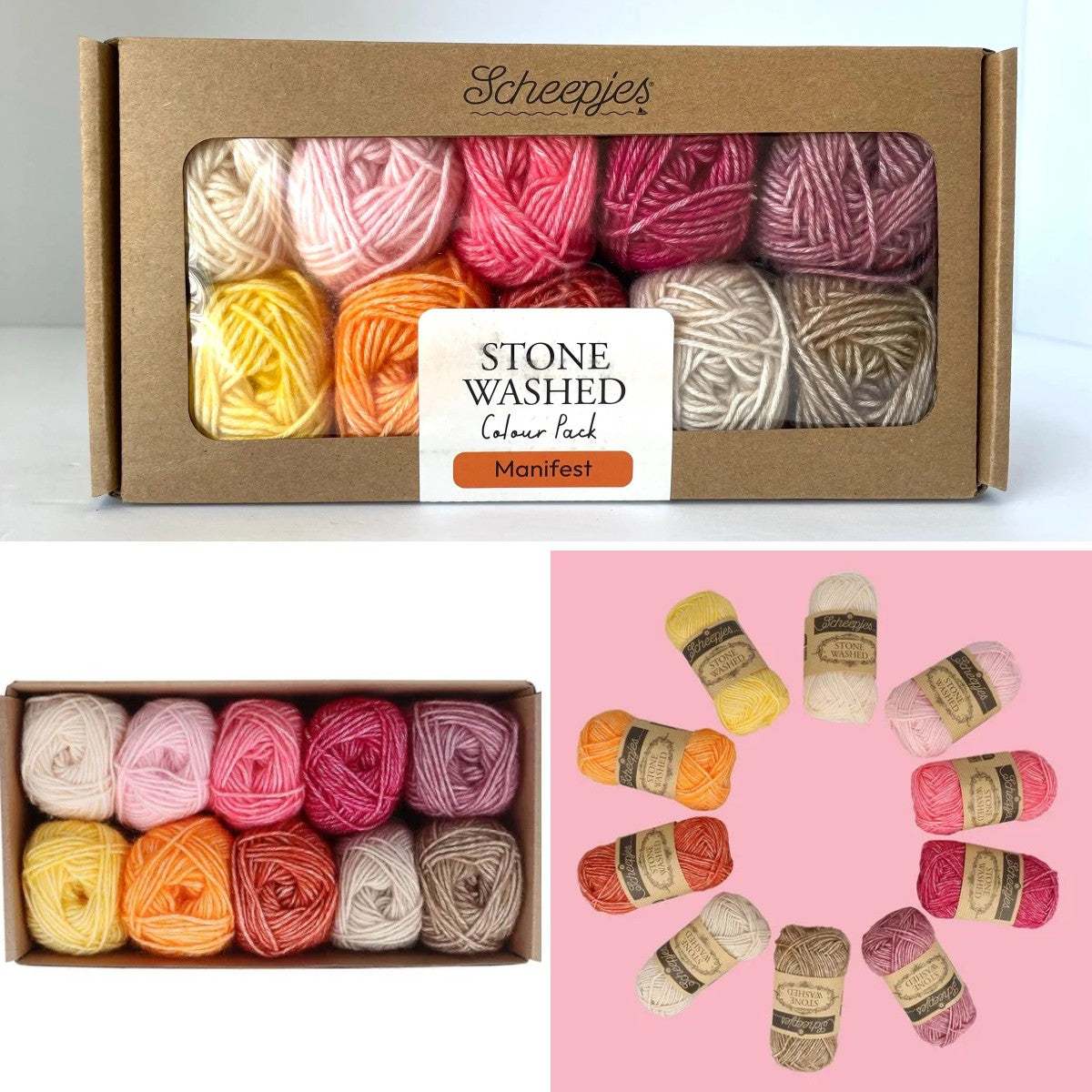 Scheepjes Color Pack Stone Washed Sport Yarn Set Gift Boxes Softfun Cotton Acrylic DK Schachenmayr Catania Baby Box Gift for Crochet Lover and Knitter Beginner Friendly and Holiday Gifting
