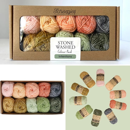 Scheepjes Color Pack Stone Washed Sport Yarn Set Gift Boxes Softfun Cotton Acrylic DK Schachenmayr Catania Baby Box Gift for Crochet Lover and Knitter Beginner Friendly and Holiday Gifting