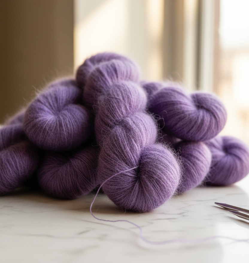 Suri Alpaca Silk Hand Dyed Mohair Alternative Sensitive Skin Option Purple Knit Lace Yarn Halo Tonal Unique Soft One Of A Kind Crochet Wool