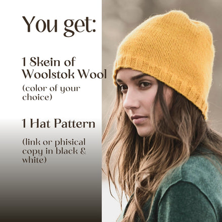 One Skein Knit Pattern 1 Day Project Quick Knit Worsted Woolstok Blue Sky Quality Yarn Hat Pattern Quick Fast Easy Knit Pattern Soft Wool Yarn Knitting Kit