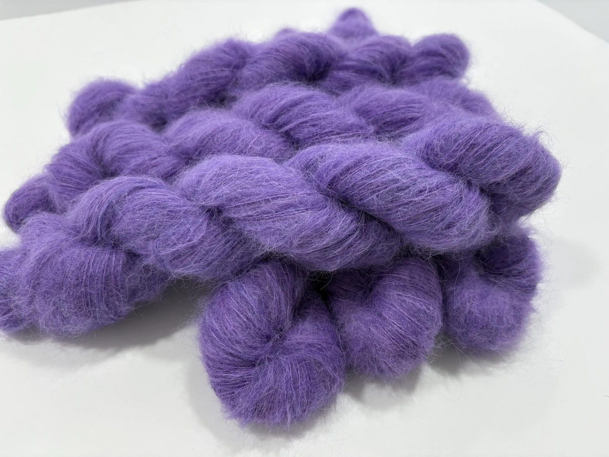 Suri Alpaca Silk Hand Dyed Mohair Alternative Sensitive Skin Option Purple Knit Lace Yarn Halo Tonal Unique Soft One Of A Kind Crochet Wool