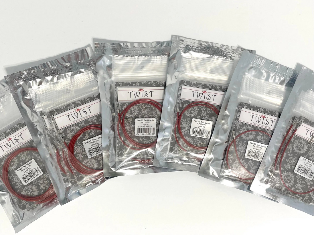 Chiaogoo Knitting Cable Red Lace TWIST Steel Cord Small (S) and Large (L) Sizes 8 14 22 30 37 50 Inches Memory Free Knitting Cable Interchangeable