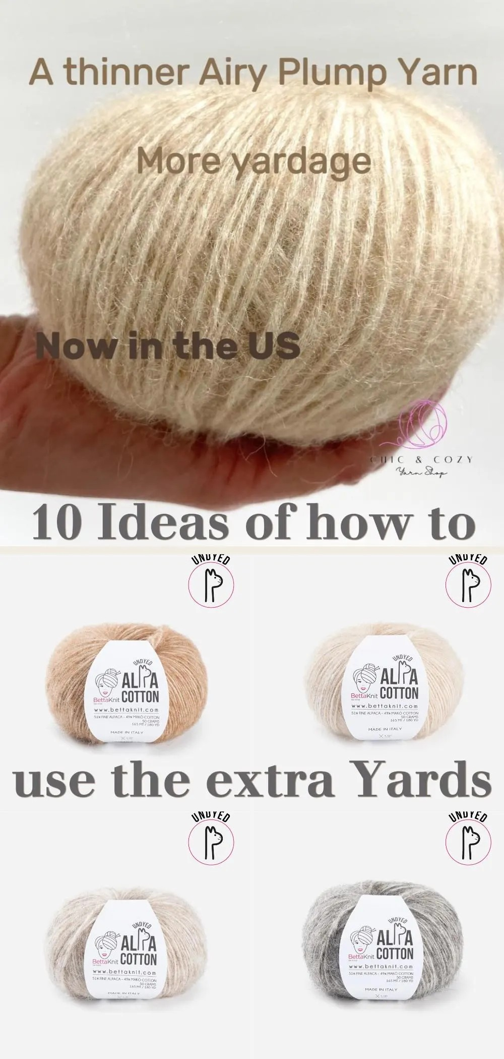 Alpaca Cotton Yarn Airy Blown Yarn Light and Soft Wool Fluffy Yarn for Sweaters Shawls Sport DK Weight Alpa Cotton by BettaKnit Italian Wool