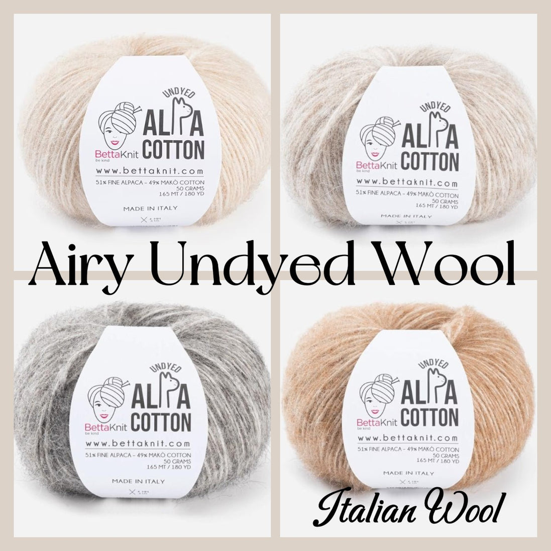 Alpaca Cotton Yarn Airy Blown Yarn Light and Soft Wool Fluffy Yarn for Sweaters Shawls Sport DK Weight Alpa Cotton by BettaKnit Italian Wool