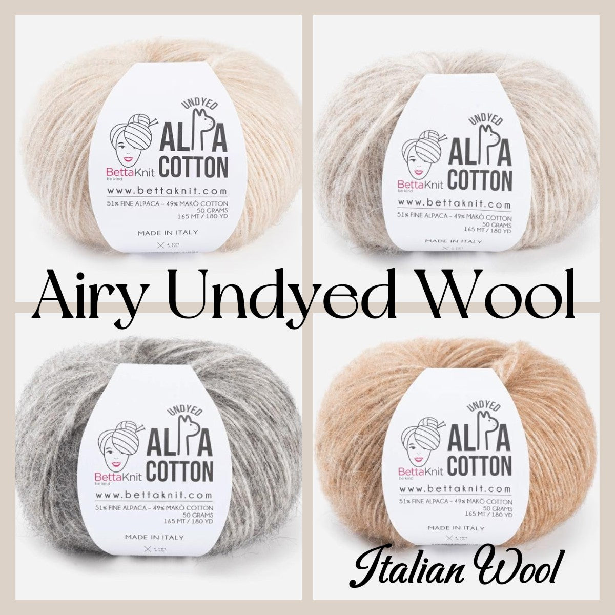 Alpaca Cotton Yarn Airy Blown Yarn Light and Soft Wool Fluffy Yarn for Sweaters Shawls Sport DK Weight Alpa Cotton by BettaKnit Italian Wool