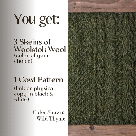 Knit Pattern + 3 Skeins of Wool Knit Cowl Pattern Knit Project Woolstok Yarn by Blue Sky Fibers Stylish Scarf Pattern Excellent Cable Definition Yarn