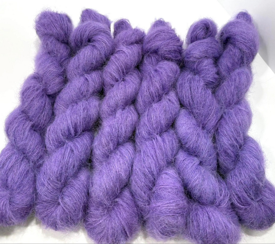 Suri Alpaca Silk Hand Dyed Mohair Alternative Sensitive Skin Option Purple Knit Lace Yarn Halo Tonal Unique Soft One Of A Kind Crochet Wool