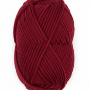 Bulky Weight Yarn 100% Merino Wool Super Bulky Yarn Weight 6 Chunky Natural Wool Yarn for Knitting & Crochet Quick Project Yarn. A skein of chunky merino wool yarn in deep burgundy red, wrapped with a white paper label that reads 'World of Wool Chubbs'. The yarn is photographed on a light, white marble surface.