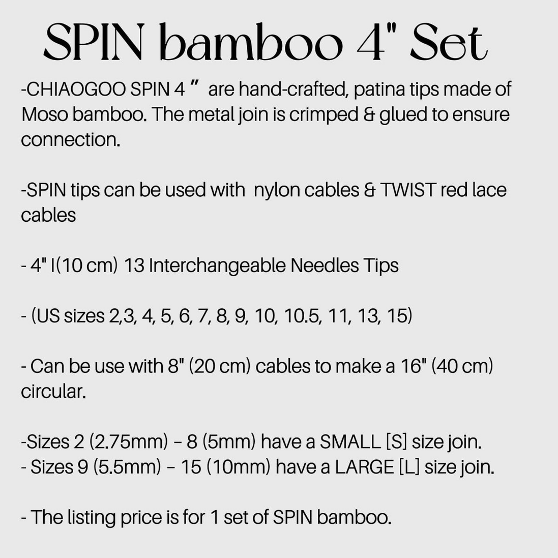 Bamboo Knitting Needle Chiaogoo SPIN 4" 10 cm Short Wooden Knitting Needle Set Interchangeable Circular Wood Needle US 2 3 4 5 6 7 8 9 10 11 13 15