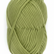 Bulky Weight Yarn 100% Merino Wool Super Bulky Yarn Weight 6 Chunky Natural Wool Yarn for Knitting & Crochet Quick Project Yarn. A skein of chunky olive green yarn with a red and white paper label reading 'World of Wool Chubbs' on a light marble background.