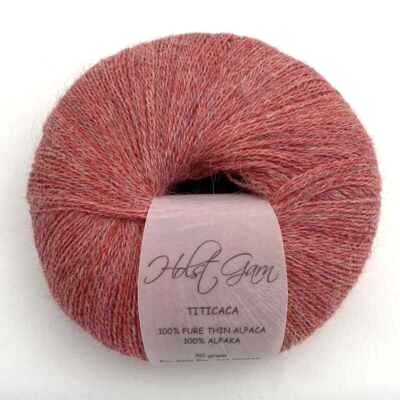 Holst Garn Titicaca Yarn is a Lace Weigh Plump Fluffy Alpaca with Soft Halo Ideal for Mohair Replacement in many colors like Pink Green Red Gray Blue Beige White Purple Brown