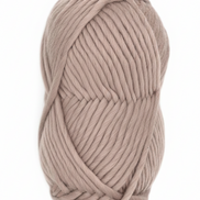 Bulky Weight Yarn 100% Merino Wool Super Bulky Yarn Weight 6 Chunky Natural Wool Yarn for Knitting & Crochet Quick Project Yarn. A single ball of thick, twisted yarn in a soft taupe-beige color, photographed from directly above on a clean white background.