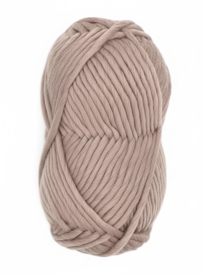 Bulky Weight Yarn 100% Merino Wool Super Bulky Yarn Weight 6 Chunky Natural Wool Yarn for Knitting & Crochet Quick Project Yarn. A single ball of thick, twisted yarn in a soft taupe-beige color, photographed from directly above on a clean white background.