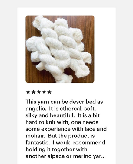 Baby Suri and Silk Hypoallergenic Best Option for Sensitive Skin Substitute for Mohair Super Soft and Fluffy Lace weight for Itself and or Combine with Wool