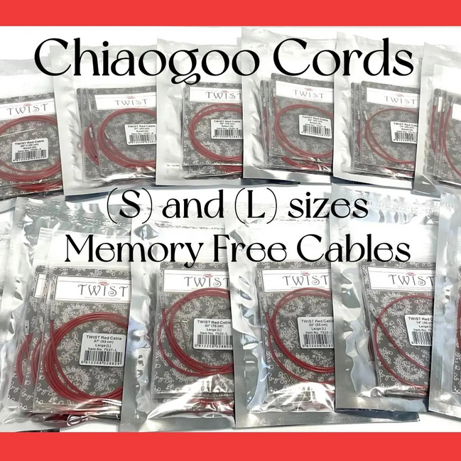 Chiaogoo Knitting Cable Red Lace TWIST Steel Cord Small (S) and Large (L) Sizes 8 14 22 30 37 50 Inches Memory Free Knitting Cable Interchangeable