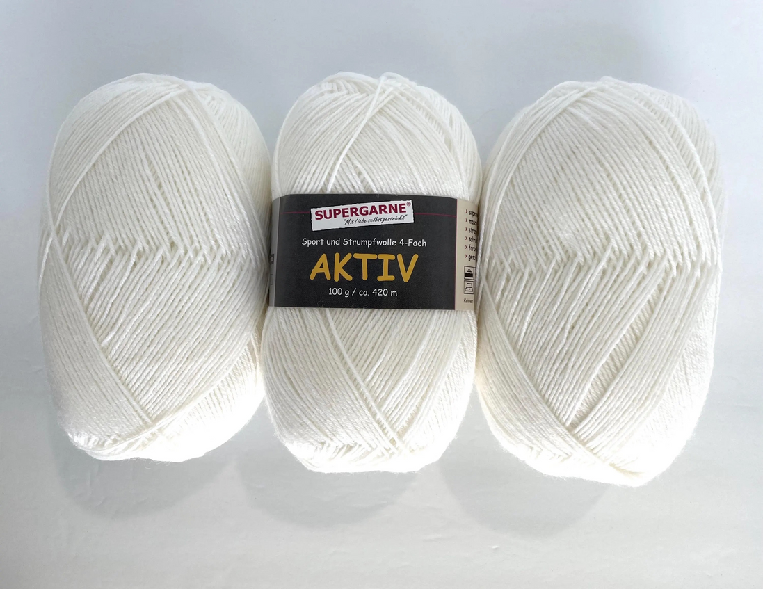 Solid Color Sock Yarn 100gram for Full Sock or Contrast Heel Toe Cuff Leg Gusset Uni Color Aktiv Yarn Fingering White Accent Yarn Complement