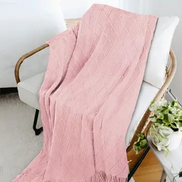 Knit Throw Blanket Soft Lightweight Warm Cozy All Season Sofa Bed Couch Fade Resistant Accent Diamond Pattern Fringe Gift Textured