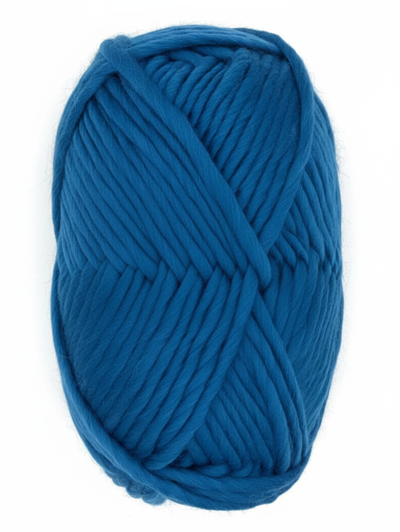 Bulky Weight Yarn 100% Merino Wool Super Bulky Yarn Weight 6 Chunky Natural Wool Yarn for Knitting & Crochet Quick Project Yarn. A skein of chunky blue merino yarn with a red and white label reading 'World of Wool Chubbs' on a white marble background.