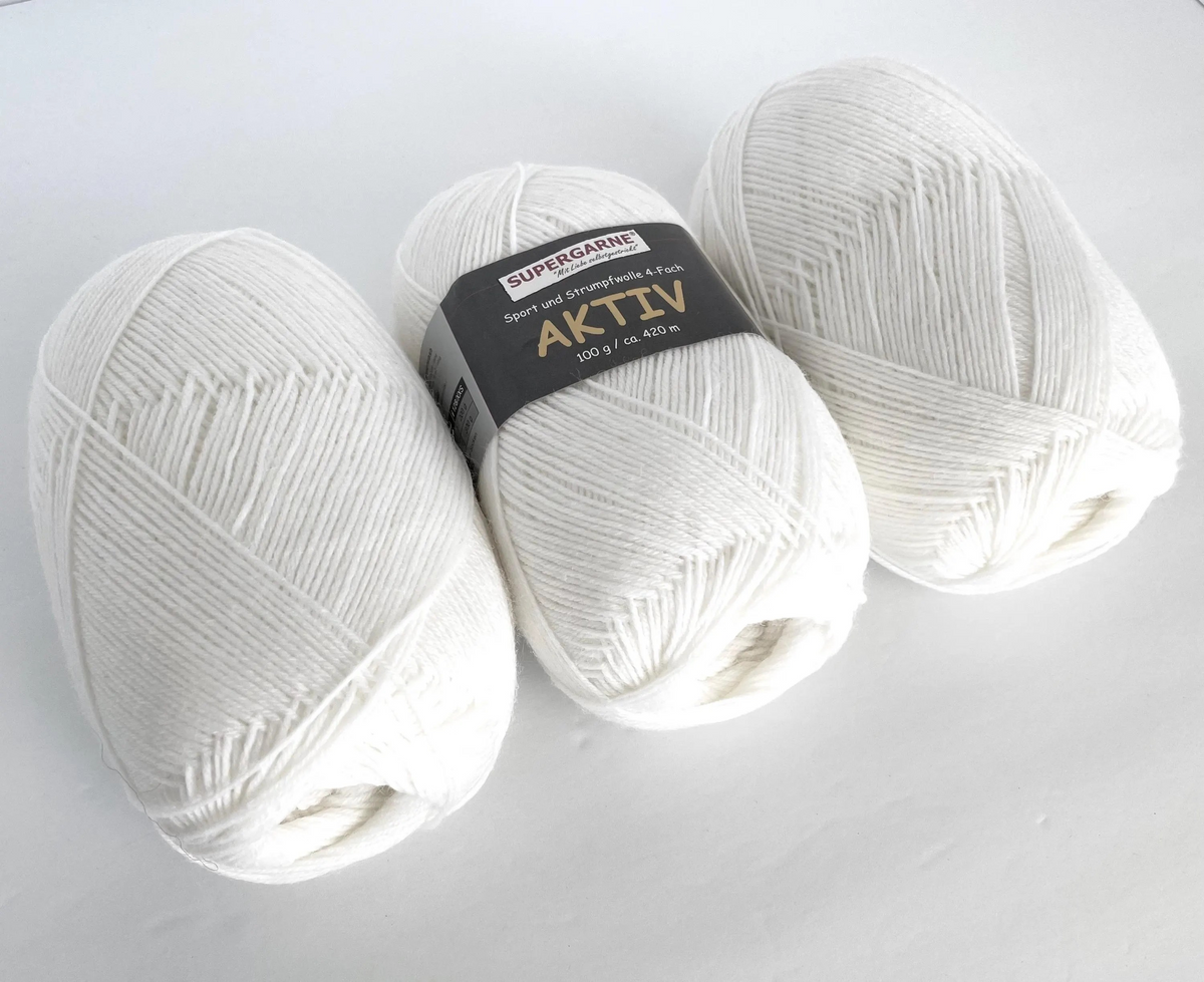 Solid Color Sock Yarn 100gram for Full Sock or Contrast Heel Toe Cuff Leg Gusset Uni Color Aktiv Yarn Fingering White Accent Yarn Complement