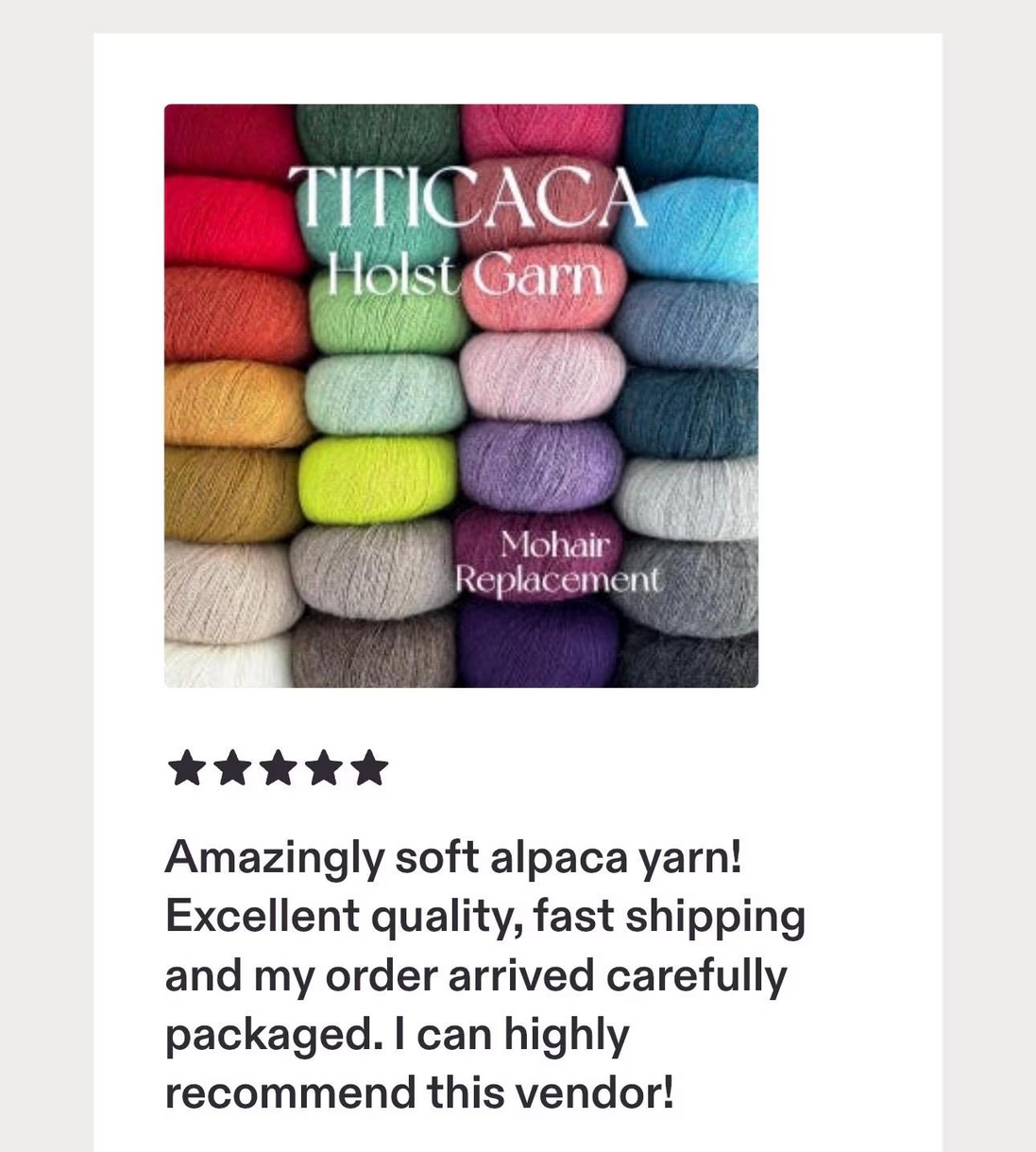 Holst Garn Titicaca Yarn is a Lace Weigh Plump Fluffy Alpaca with Soft Halo Ideal for Mohair Replacement in many colors like Pink Green Red Gray Blue Beige White Purple Brown