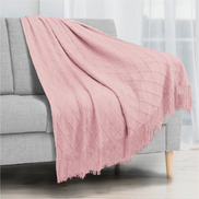 Knit Throw Blanket Soft Lightweight Warm Cozy All Season Sofa Bed Couch Fade Resistant Accent Diamond Pattern Fringe Gift Textured