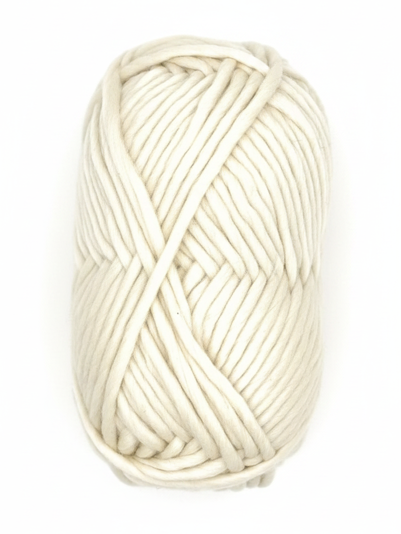 Bulky Weight Yarn 100% Merino Wool Super Bulky Yarn Weight 6 Chunky Natural Wool Yarn for Knitting & Crochet Quick Project Yarn. A single ball of thick, cream-colored yarn photographed from directly above on a clean white background.