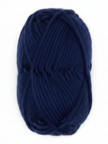 Bulky Weight Yarn 100% Merino Wool Super Bulky Yarn Weight 6 Chunky Natural Wool Yarn for Knitting & Crochet Quick Project Yarn. A skein of chunky navy blue yarn with a red and white label reading 'World of Wool Chubbs' on a white marble background.