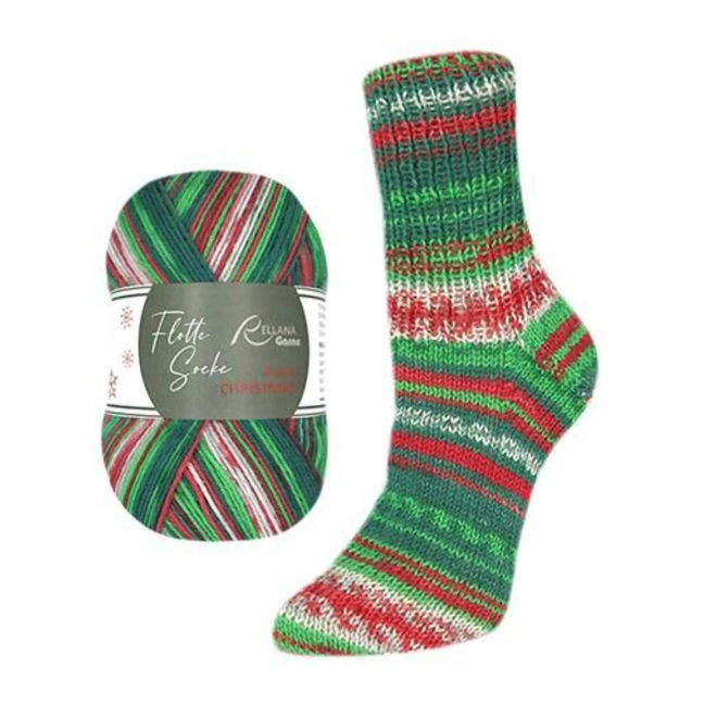 Christmas Sock Yarn 4ply Wool Blend Festive Knitting Yarn Handmade Sock Cozy Winter Project Holiday Gift for Knitter Crocheter Rellana Sock