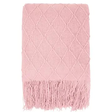 Knit Throw Blanket Soft Lightweight Warm Cozy All Season Sofa Bed Couch Fade Resistant Accent Diamond Pattern Fringe Gift Textured